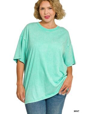 Zenana washed short sleeve top-Mint 1X/2X